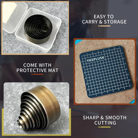 Leather Circle Cutter Set For DIY Leather Projects, 9 Piece Circle Punch Tool Kit with protective mat and cutting dies.