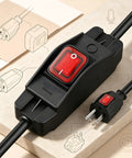Hella Durable 3 Ft Outdoor Extension Cord With Snappy Inline Switch And Bright Led Indicator 3 Prong grounded cable black close-up view.