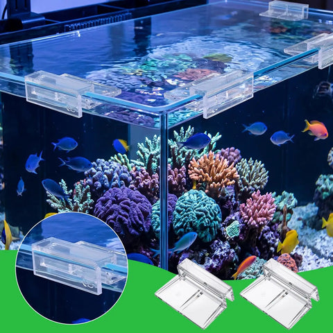 Built Different Acrylic Fish Tank Lid Clips Six Pack Crystal Clear Rimless Aquarium Cover Brackets For 5 To 6 Millimeter Glass on aquarium with colorful corals.