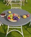 Round Vinyl Tablecloth With Elastic Edge And Flannel Backing, No-Slip No-Fuss 100 Percent Waterproof Fitted Cover For 36 To 44 Inch Tables, Grey
