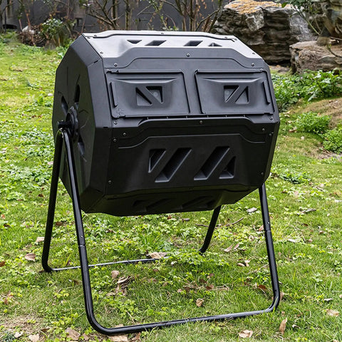 43 Gallon Dual Chamber Compost Tumbler With 360 Degree Tumbling For Fast Aeration And Nonstop Composting Dual Chamber Bin