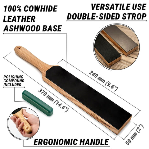 Two Sided Leather Knife Strop Kit With Stropping Compound For Woodcarving Tools And Chisels, 14 Inch Razor Sharp Honing Strop Block, Pro Grade Knife Sharpening Kit For Beginners And Pros