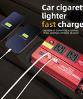 1000 Watt DC To 110V AC Vehicle Power Inverter With Dual AC Outlets USB C PD 30W Fast Charge, charging two devices.