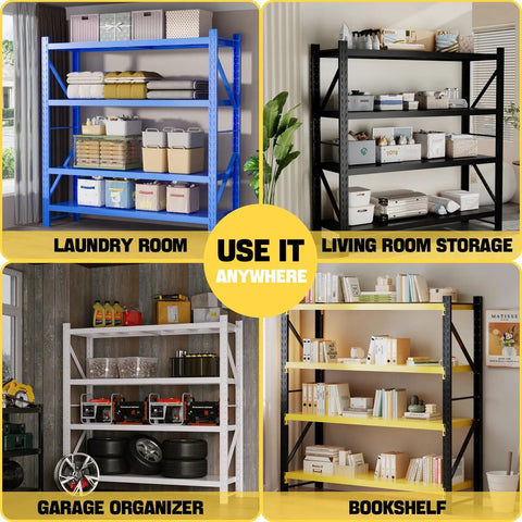Tough As Nails 4 Tier Heavy Duty Industrial Steel Shelving Rack Built Like A Tank For Super Simple Garage Workshop And Commercial Warehouse Storage Solutions In Glossy Black