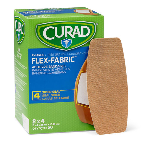Flex-Fabric Adhesive Bandages X-Large 2x4 50 Count box with a single visible bandage