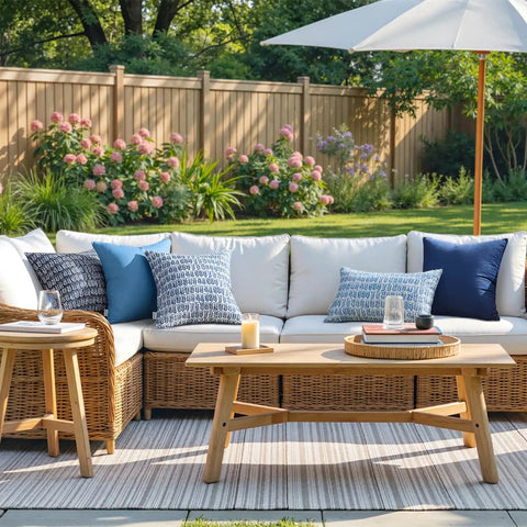 Outdoor Lumbar Pillow Set Of 2 20x12 Inches With Waterproof Inserts In Royal Blue, Fade Resistant Canvas Polyester PU Coated Covers For Patio