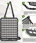 Heavy Duty Molle Panel For Car Seat Back Organizer Storage Rack Compatible With Tesla Cybertruck Accessories showing adjustable straps and slots.