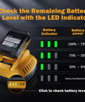 LED battery indicator showing levels for Heavy Duty 4 Pack 8.5Ah Replacement Battery Compatible With Dewalt 20V Max Power Tools.