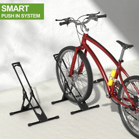 Adjustable Bike Storage Stand For Indoor And Outdoor Use Beefy Yet Lightweight Floor Parking Rack That Holds Mountain And Road Bikes Securely Steady Wheel Holder Easy Assembly For Apartment Garage Or Home Cycling Setup