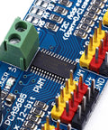 Close-up of 16 Channel PWM Servo Driver Module With I2C Control, showing PCA9685 IC and pins, compatible with Arduino Raspberry Pi.