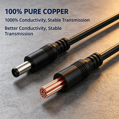 Big Rig 12V Male To Male Power Lead Featuring 5.5X2.1Mm Tips Hooked Up To 18AWG Pure Copper Wire for stable transmission.