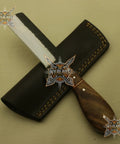 Rugged High Carbon Steel Skinner Knife With Full Tang Fixed Blade Wood Handle And Leather Sheath 8 Inch Overall 4 Inch Blade