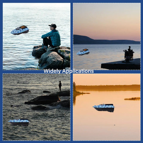 RC Fishing Bait Boat With Precision Long-Range Delivery on lakes and rivers, 4.4 lb capacity, 328 yard range in action.