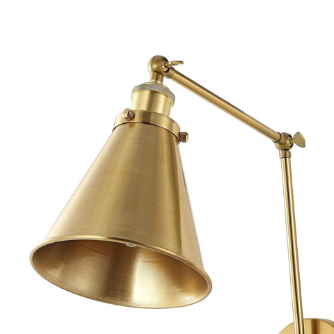 Swing Arm Wall Lamp In Warm Brass Gold Finish With Up And Down Lighting Adjustable Metal Shade For Bedroom Nightstand Reading Hardwired