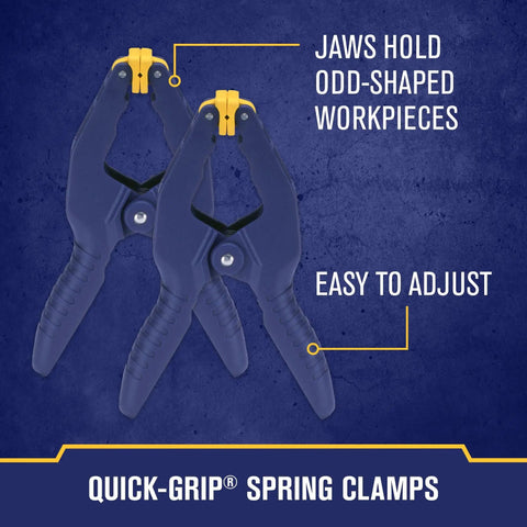 Quick Grip Woodworking Clamps 6 Inch 8 Piece Set With Quick Release Triggers, showcasing easy-adjust jaws on blue background