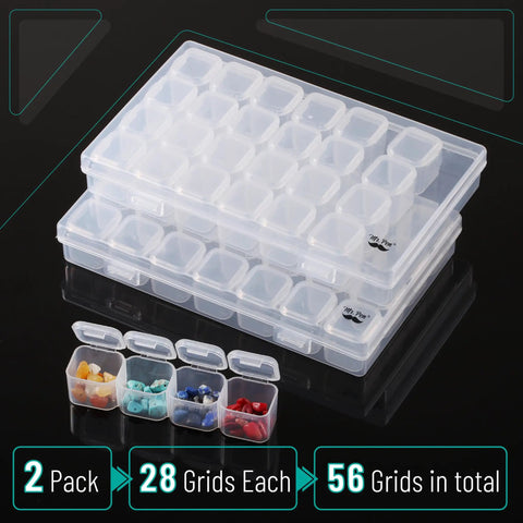 Heavy Duty Bead Storage Containers Two Pack Clear White Plastic Craft Organizer With 28 Grid Slots Snap On Lids And Label Sheets Smooth Operation Badass Hobby Box For Jewelry Paint Supplies