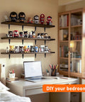 Hella Sturdy 8 Pack Black Metal L Shelf Brackets Heavy Duty Wall Mount Floating Shelf Supports on display with figurines.