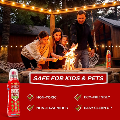 Family using the Real Deal Compact Fire Extinguishing Spray for Home And Vehicle Covers Ten Flame Types With Zero Sweat One Hand Operation.