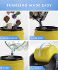 Starter Rock Tumbler Kit For Beginners, Kid Friendly, Leakproof And Durable Rock Polisher with detailed four-step tumbling process