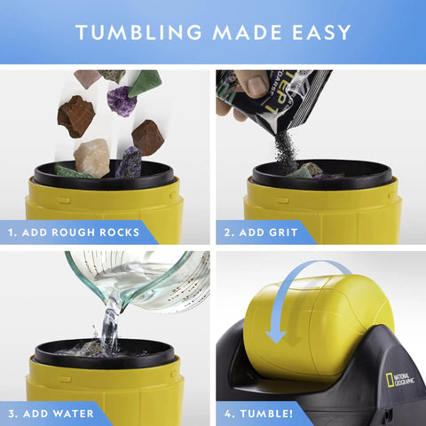 Starter Rock Tumbler Kit For Beginners, Kid Friendly, Leakproof And Durable Rock Polisher with detailed four-step tumbling process