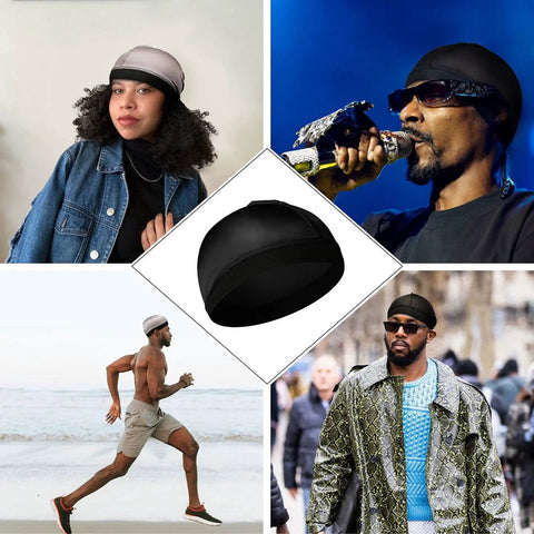 4 Pack Silk Wave Caps For 360 Waves, Durable Silky Stretch Stocking Caps For Men, Keeps Waves Laid Under Double Compression, Wide Elastic Band Wont Leave Forehead Marks