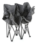 Portable Folding Double Duo Camping Chair Loveseat For Two with padded seats and wine glass holders, folded view.