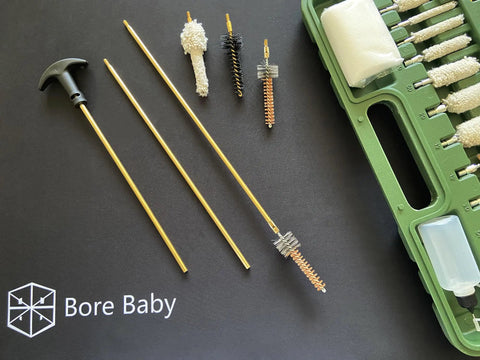AR Chamber Cleaning Kit Six Pack Pro Grade Brush Set With Bronze Nylon And Mop For 223 Caliber And 5.56 AR15 Chambers 8 32 Threads Fast Easy Bore Maintenance And Safe Gas System Cleaning For Efficient AR Cleaning And Long Lasting Chamber Care; brush set laid out with case