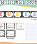 10 Piece Math Bulletin Board Set For Classroom Cubes And Problem Solving Posters with sizes and paper cutout designs shown.