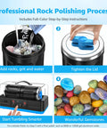 Ultra Quiet Brushless Rock Tumbler Kit With 7Lb Dual Barrel Polisher And Noise Canceling Cover Gemstone And Jewelry STEM Set For Adults Cool Gift For Home Workshop Projects And Creative Jewelry Making showing rock polishing steps