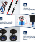 Straight Shooter 12V USB C Car Charger Socket 3 Pack, featuring 10A fuse and dual USB outlets with digital voltmeter.