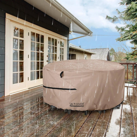Round Patio Furniture Cover For 76 Inch Table And Chair Set on deck, waterproof outdoor protection, rain resistant