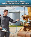 Man using Beefy Cordless 12,000 PSI Heavy Duty Grease Gun With 2x6000mAh Batteries, Charger, 39.4 Inch Hose, And 90 Degree Coupler