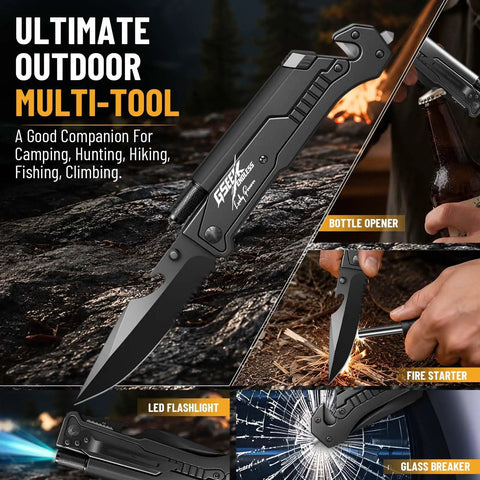 7 In 1 Dope Multitool Pocket Knife With LED Light And Glass Breaker And Fire Starter 440C Steel Folding Knife for outdoor use