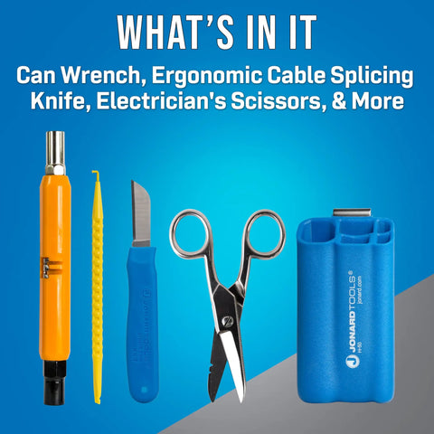 5 Piece Telecom Installer Kit With Can Wrench, Ergonomic Splicing Knife, Electrician Scissors, Probe Pick, and Tool Pouch