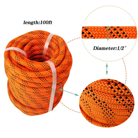Half Inch By 100 Foot Double Braid Polyester Rope With Nylon Core In Orange 1000 Lbs Tensile Strength For Halyard Rigging Arborist Sailing Tree Work Camping And Swings