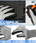 Level 5 Cut Resistant Gloves Set, 18 Pairs Lightweight Protective Work Gloves With PU Coated Palms, HPPE Shell, Size Large
