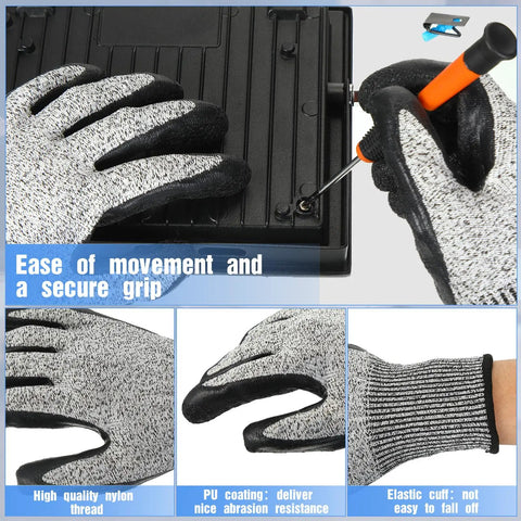Level 5 Cut Resistant Gloves Set, 18 Pairs Lightweight Protective Work Gloves With PU Coated Palms, HPPE Shell, Size Large