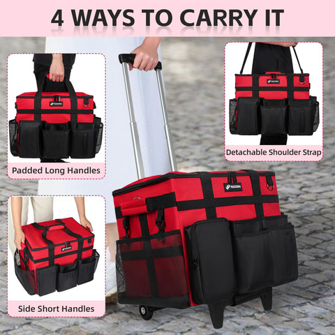 Rolling Cleaning Caddy With Wheels Large Capacity 40L showing detachable trolley, shoulder strap, and multiple carrying options