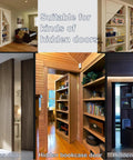 Variety of hidden doors including bookcase, shelf, swing doors using Hidden Pivot Hinge For Secret Doors And Hidden Bookcases Thickened Rock Solid Heavy Duty Steel Hardware With 870 Lbs Load Bearing 360 Degree Rotation Smooth Bearing Design Rust Resistant Patented in a room setting.
