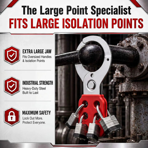 Bulk 25 Pack 1.5 Inch Steel Safety Lockout Hasps With Chrome Steel And Dual Layer Nylon Handle used on industrial pipe