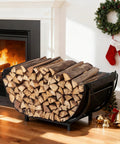 Curved Firewood Rack For Indoor And Outdoor Use, Heavy Duty Metal Log Holder With Detachable Haul Bag by fireplace
