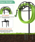 Upgraded Garden Hose Holder With Metal Reel And Detachable Tool Storage Basket Freestanding Heavy Duty Outdoor Stand