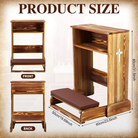 Solid Wood Prayer Bench With Shelf Comfy Cushioned Kneeler And Table Chair Rustic 23 X 20 X 32 Inches Padded Kneeler for Devotion