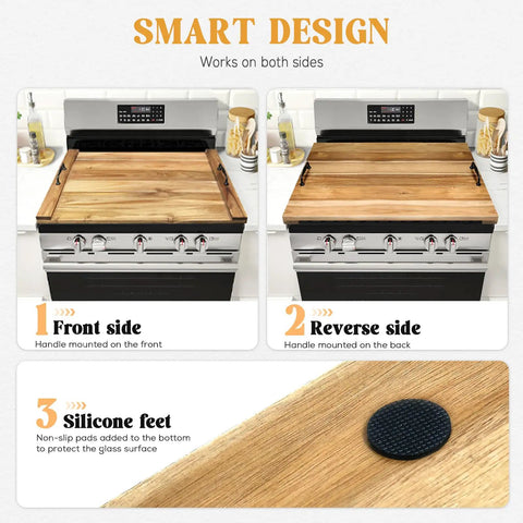 Noodle Board Stove Cover With Handles Adds Extra Counter Space For Electric And Gas Stovetops Acacia Wood Kitchen Organizer For Small Apartments RVs Tiny Kitchens Keeps Stove Clean And Ready For Use