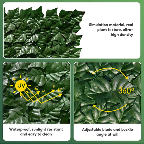 Artificial Ivy Privacy Fence Screen 120x40 Inch Faux Hedge Wall For Patio Balcony Garden Backyard; close-up of leaf texture and features.