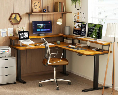 Dope Electric L Shaped Standing Desk With 59 Inch Wide Top, Height Adjustable From 28.3 To 47.2 Inches, 3 Outlets And USB Type C