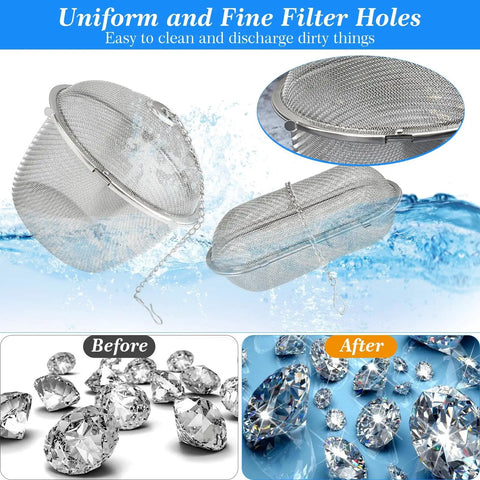 Heavy Lifting 304 Stainless Steel Ultrasonic Cleaner Basket Kit Packs Six Slick Mesh Trays, showing uniform filter design for diamond cleaning.