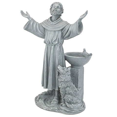 Saint Francis Of Assisi Garden Statue With Bird Bath Feeder For Outdoor Yard Art 19 Inch Cast Stone Resin In Gray Stone Finish