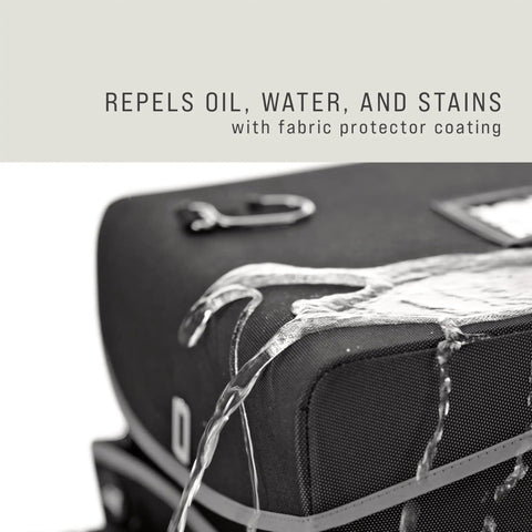Close-up of Mobile Large Dark Gray Office Cart Workhorse Built For Housekeepers Sales Reps Medical Pros Home Healthcare And Teachers Durable Commercial Grade with water repelling from fabric coating feature.
