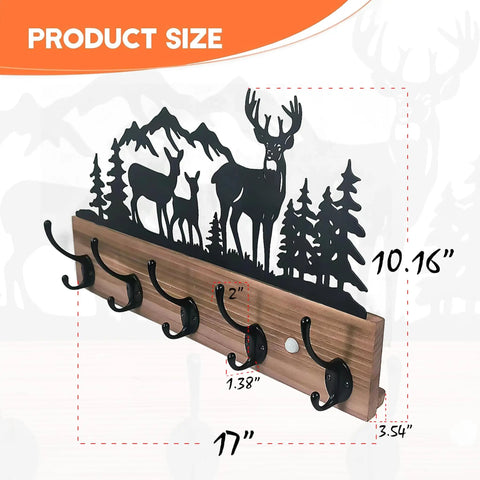 Wooden Deer Coat Rack With Five Hooks And Built-In Motion Sensor Light, Wall Mounted Entryway Organizer for Coats, Keys, Bags, Hats